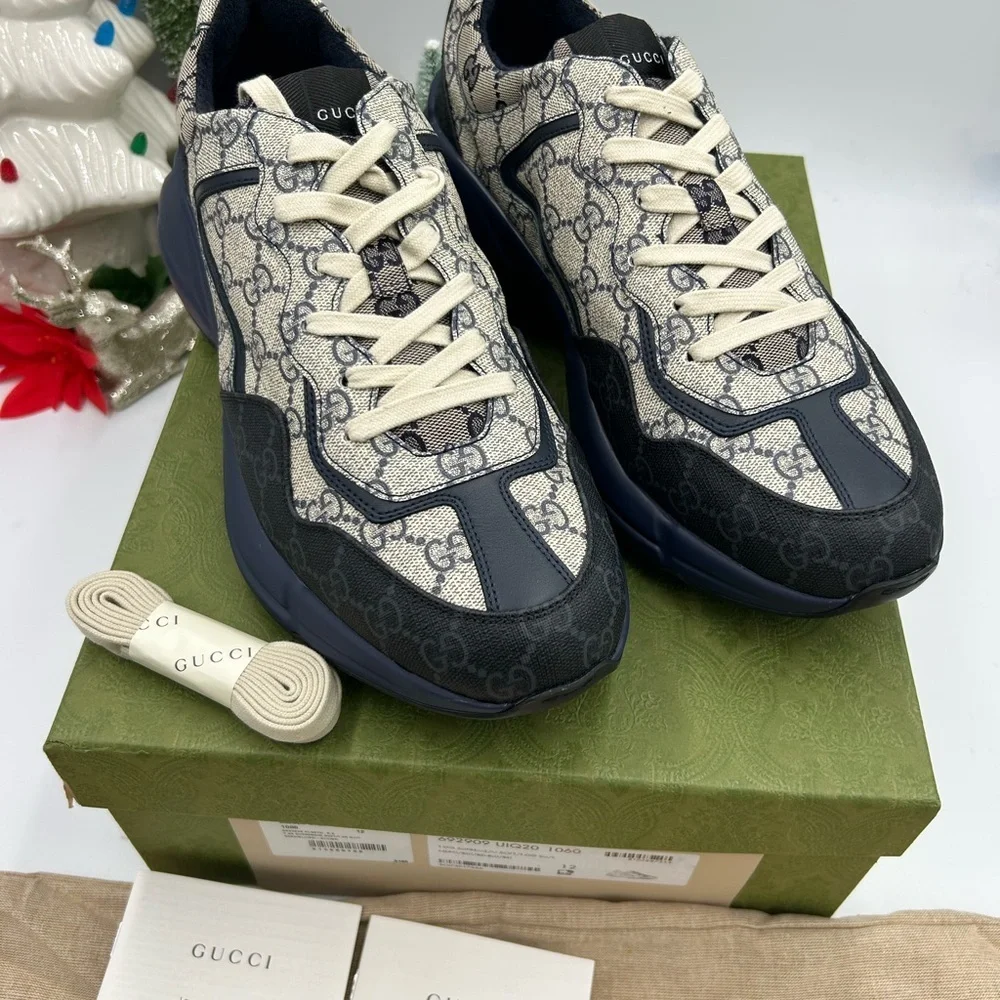 Men's Gucci GG supreme Rython sneakers size 12 made in Italy NWT - Picture 2 of 11